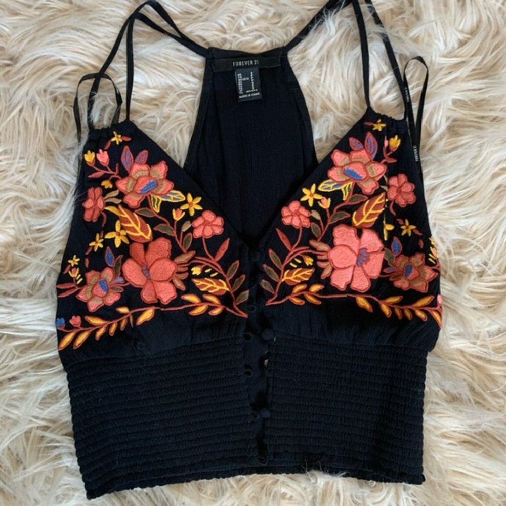 Floral Embroidered Crop Top